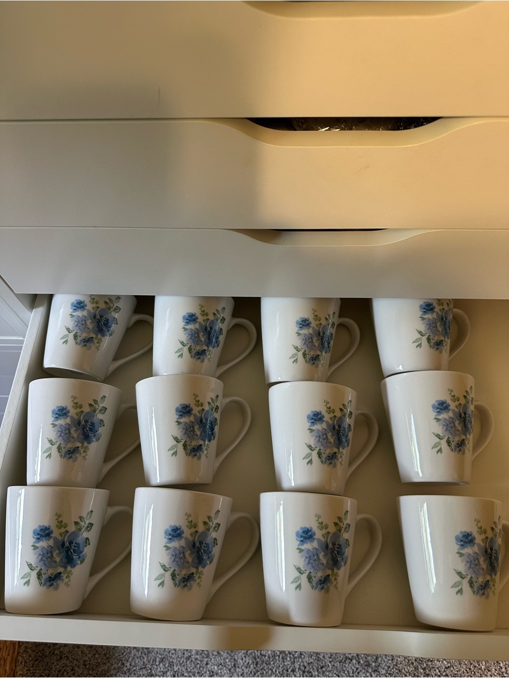 Hobby Lobby White Ceramic Mugs with Blue Floral Design - Set of 12
